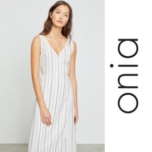 ONIA Grace Striped Cotton Cover-Up Maxi Wrap Dress